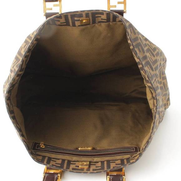 Fendi F canvas Zucca handbag fittings Brown metal - Picture 5 of 10